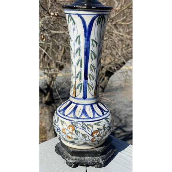 Antique Iznik Middle Eastern Pottery Glazed Faience Vase Cast Iron Loevsky Lamp - Picture 5 of 16